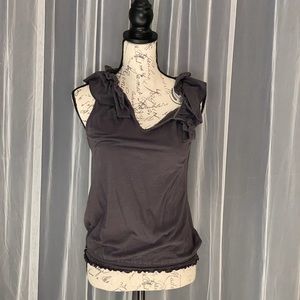 Express Women’s Gray Ruffle Top Size Small